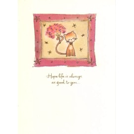 Laura & Company Happy Birthday Kitty Cat & Pink Flowers Theme Laura & Company Greeting Card