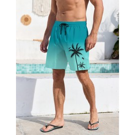 Lzzidou Men Swim Trunks with Compresssion Liner 7 Inch Inseam Board Shorts Bathing Suit with Zipper Pockets Turquoise
