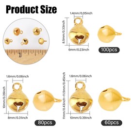CHGCRAFT 240Pcs 3Sizes Mini Jingle Bell Brass Christmas Bell Charms for Bracelet Necklace DIY Craft Jewelry Making Christmas Festival Decor, Golden, 8-12mm