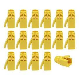 Botas de alivio de tensión RJ-45 Botas RJ45 de plástico para cable de red, 100 piezas CAT6A, CAT7, CAT8 Botas de alivio de tensión para cable Ethernet RJ45 de plástico (Amarillo)