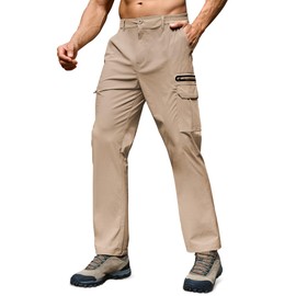 MOURCE Mens Hiking Pants with Pockets - Stretch Cargo Work Pants for Men Outdoor Fishing, Khaki