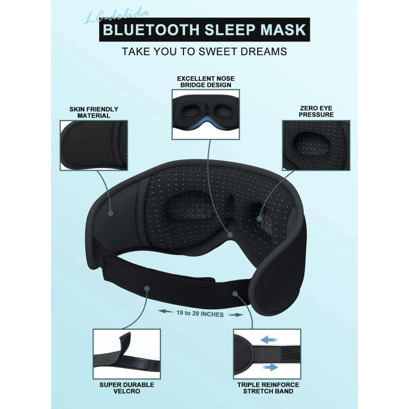 LC-dolida Bluetooth Sleep Mask with Headphones 3 in 1 Comfortable