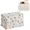 NJCXOLA White Bear Floral Pattern Quilted Cosmetic Bag Large Capacity