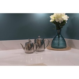 Café Olé SDT-035 Sandringham Teapot, 35oz (1 Litre) Mirror Polished 18/10 Stainless Steel with Hammered Finish