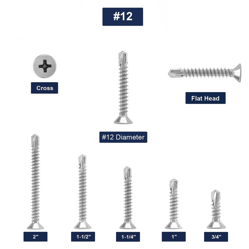 #12 x 1-1/2" Sheet Metal Screws 100Pcs 410 Stainless Steel