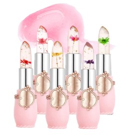 Crystal Jelly Flower Lipstick Set,6 Pcs Flower Jelly Color Changing Lipstick Temperature Color Change Lip Balm Long Lasting Nutritious Moisturizer Lipstick PH Jelly Clear Lip Balm