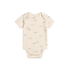 Colored Organics Unisex Newborn Organic Cotton Bodysuit - Short Sleeve Infant One Piece - Baby Boy and Girl Clothing - Afton Fish/Marino + Rain12-18M