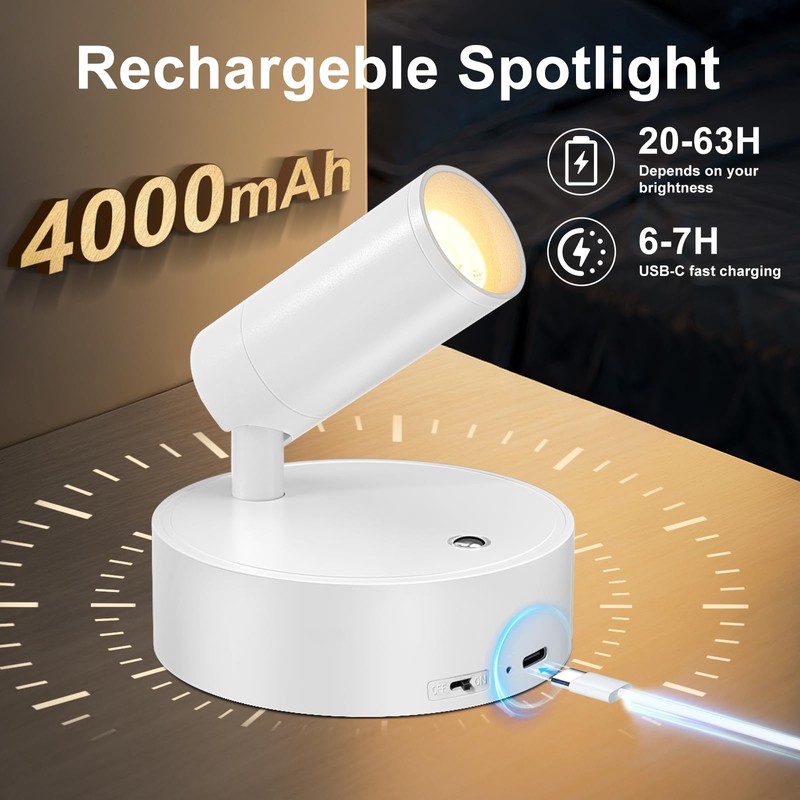 Kimjo Spot Lights Indoor, 4000mAh Rechargeable Plant Spotlight Indoor with