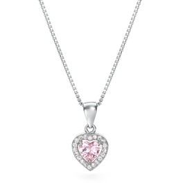 Gift From New York Necklace, Women's, Platinum, Processed, Pink, Heart, 925 Silver, Hypoallergenic, For Women, Created Diamond