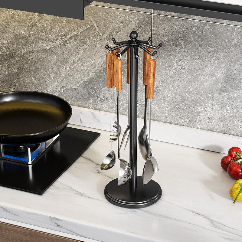 MAYZOLOP Kitchen Countertop Utensil Holder, Stainless Steel Rotatable Cooking Utensils
