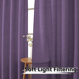 Tollpiz Short Linen Tier Curtains Rod Pocket Semi Sheer Half Kitchen Curtain Burlap Light Filtering Thick Linen Drapes for Bathroom, 30 x 24 inches Long, Royal Purple, Set of 2 Panels