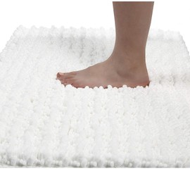 Yimobra Chenille Bath Mat Non-Slip - Soft Bath Mat Machine Washable - Microfibre Absorbent Bath Mat for Shower and Bathroom, 43 x 61 cm, Light White