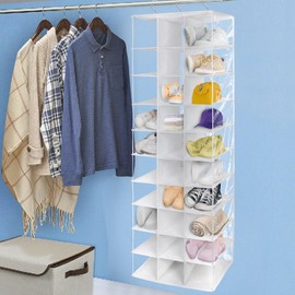 coastal rose Hanging Shoe Closet Organizer, 30 Sections Hanging Closet Organizers and Storage Shelves with 6 Mesh Pockets, Space Saving Shoe Rack Holder Hanger, White