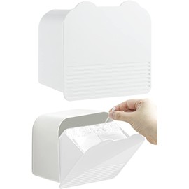 Magnetic Storage Case with Lid, White, Set of 2, Bear Ears, Plastic Storage Box, Small Mask Case, Magnet, Entryway, Kids, Adults, Mask Holder, Wall Hanging, Storage, Box, Cute, White, Bed, Side Pocket, Cotton Swab, Cotton, Cosmetics, Amenities, Goods, He