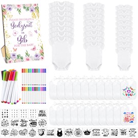 Panitay 100 Pcs Blank Bib Bodysuit Baby Shower Set Baby Shower Sign Blank Feeder Bib DIY Bodysuit Fabric Colorful Marker(Butterfly)