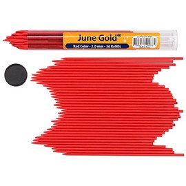 June Gold 36 Red Colored 2.0 mm Lead Refills, Bold Thickness for Heavy Use, Break Resistant with a Convenient Dispenser