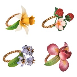 Juliska Meadow Walk Floral Napkin Ring Assorted Set/4 - Multi