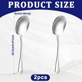 JIYIN Large Serving Spoons, 2 Pcs Stainless Steel Silver Soup Spoons, 8'' Long Handle Big Tablespoon Square Head Design Serving Spoons for Ramen Dumplings Ice Cream Dessert, Restaurant Tableware