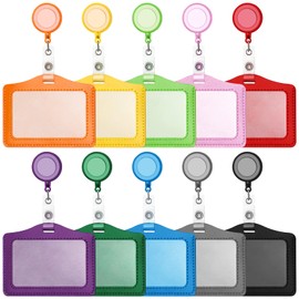 Pack of 10 ID Card Holders with ID Yo-Yo, Colourful ID Card Holder with Retractable Yo-Yo, PU Leather ID Card Holder for ID Cards, Tickets, B¨¹ro and School Supplies
