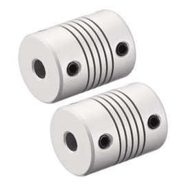 sourcing map 2 Pieces 5 mm to 10 mm Aluminium Alloy Rod Flexible Coupling Motor Plug Connection L25 x D19 Silver