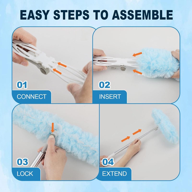 50Pcs Duster Refill Compatible with Swiffer Hand Duster +4FT Extended