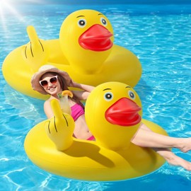 Hungdao 2 Pcs Funny Duck Pool Floats Large 39.4'' Adults Rubber Ducks Floatie Inflatable Tube Swim Ring Giant for Summer Beach Swimming Pool Carnival Birthday Party Supplies, Funny