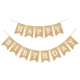 Happy Birthday Hessian, Birthday Vintage Linen Banner, Birthday Bunting for Baby Shower, Birthday Party, DIY Decoration