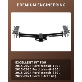 Class 3 Trailer Hitch with 2-Inch Receiver, Fits 2015–2025 Ford Transit-150/250, 2015–2024 Transit-350, 2022–2024 E-Transit, Bolt-On, Heavy Duty Carbon Steel, 6,000 lbs GTW