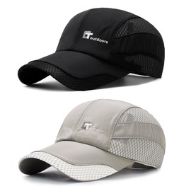 TAGVO Adjustable Double Mesh Baseball Cap Men, Pack of 2, Quick Drying and Breathable Outdoor Sports Baseball Cap, Unisex, Summer Sports Cap, Sun Hat for Sports, Travel, Outdoor, Black+grey