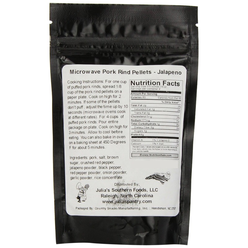 Chef Piggy Tail Microwave Pork Puffies Pork Rinds, Jalapeno, 2