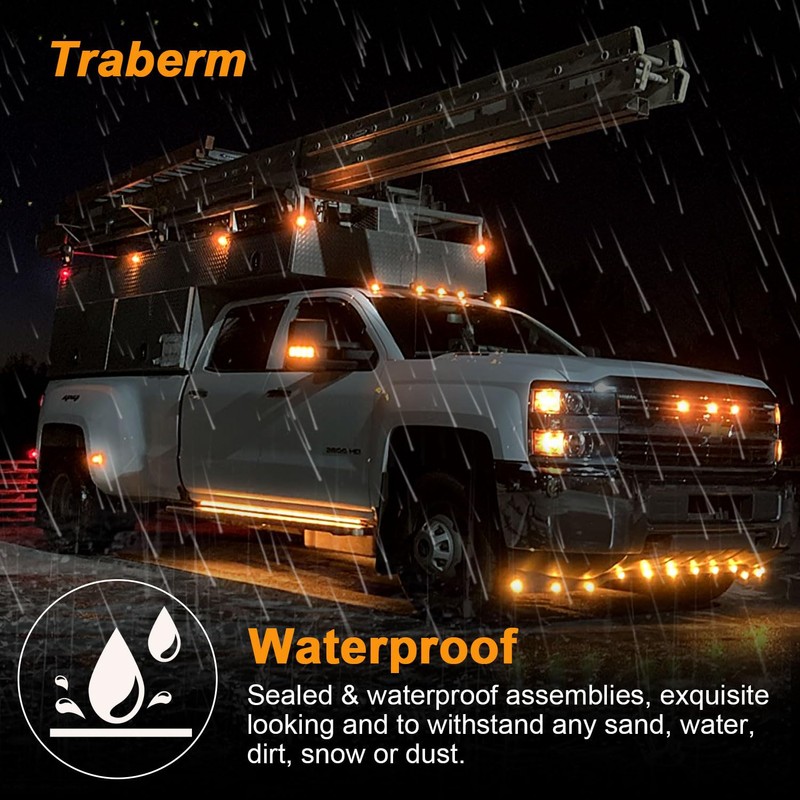 Traberm 16Pcs 2" Inch Round Amber LED Trailer Side Marker