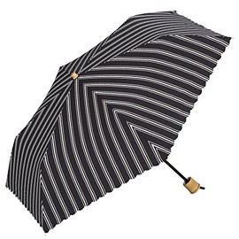 World Party Mini Folding Umbrella, 3 Colors, Hand Opening, Parasol/Rain or Shine, Striped Heat Cut, Black, 6 Ribs, 19.7 inches (50 cm), UV Protection, Lightweight