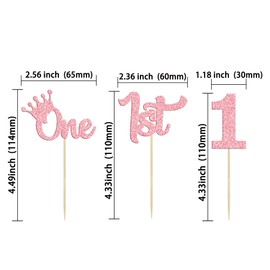 24 piezas de decoración para cupcakes con purpurina para primer cumpleaños, decoración para baby shower, primer cumpleaños, decoración de tartas, suministros de color rosa