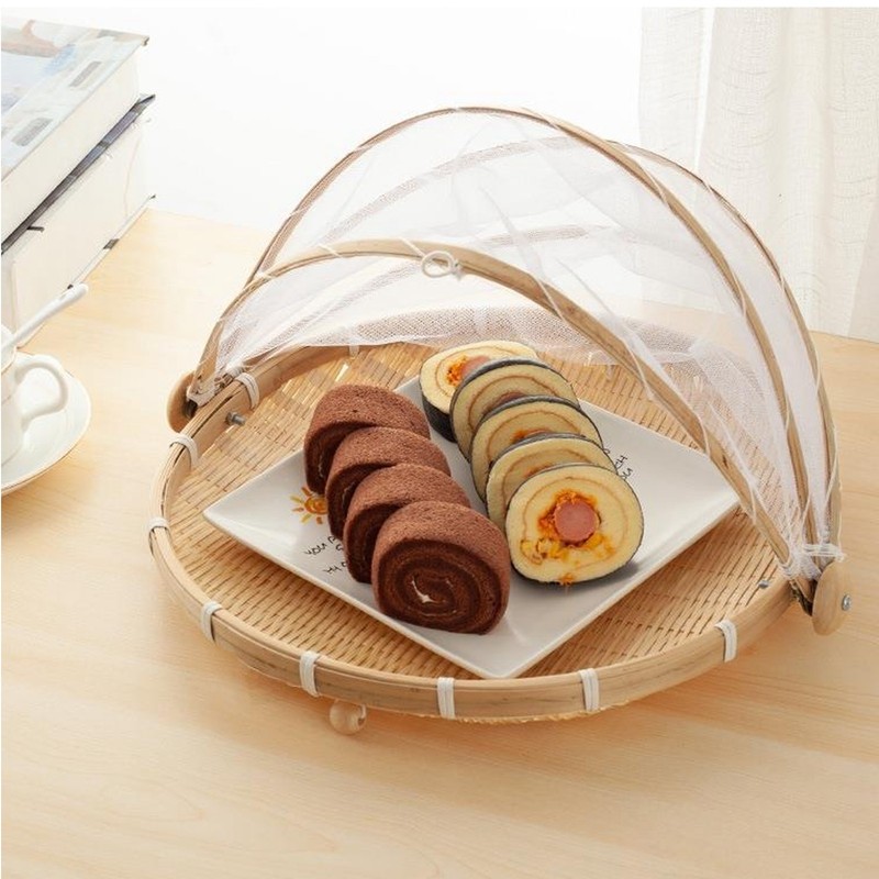 2Pcs Food Serving Tent Basket Fly Skeeter Insect Resistant Bamboo