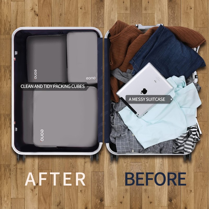 Eono Compression Packing Cubes, Luggage Organiser Set, Extensible Suitcase Organiser,
