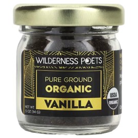 Wilderness Poets, Pure Vanilla Powder - 100% Organic Ground Vanilla Beans - Tahitian Variety, Grade A | Potent, Super Aromatic, Perfect for Chefs, Baking, Ice Cream, Coffee Lattes, Half-Ounce Glass Jar (14 Grams)