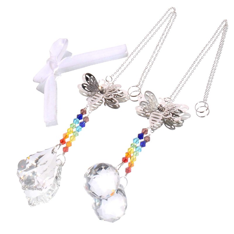 Set of 2 Crystal Glass Bee Suncatcher Hanging Rainbow Maker