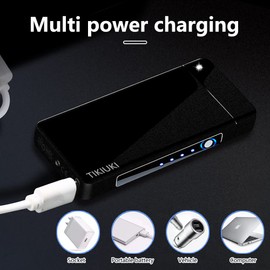 TIKIUKI Electric Lighters Rechargeable with Projection Flameless Windproof Plasma Arc Lighter with Battery Indicator Portable Pocket Lighter for Candles,Fireworks （Matte Dark）