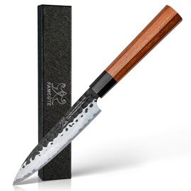 FAMCÜTE 5 inch Japanese Paring Knife, Hand Forged 5 Layer 9CR18MOV Clad Steel Professional Kitchen Small Knife With Rosewood Handle As a Warm and Beautiful Gifts for Mom/Dad