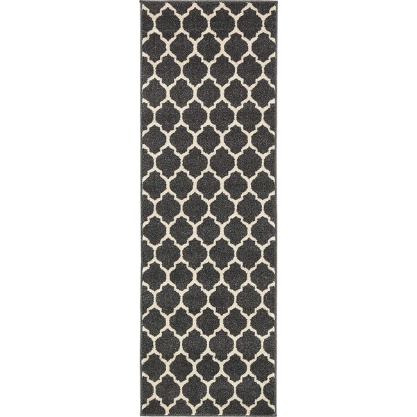 Unique Loom Trellis Collection Modern Morroccan Inspired with Lattice Design Area Rug, 2 ft x 6 ft Runner, Black/Beige
