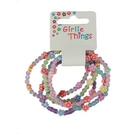 Party Bag Fillers 2 X Girls Frosted Flowers Resin Strand Bracelet with Bead Chain - Pack of 5