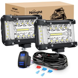 Nilight Side Shooter LED Light Bar 2PCS 4.3 Inch Triple Row Spot Flood Combo Lights Work Lighting with 5Pin Rocker Switch Wiring Harness Kit for Off Road Light on Truck SUV ATV UTV