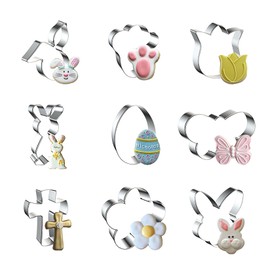 WDYJMALL Easter Cookie Cutters 9-Pc Set - Bunny Rabbit Paw Tulip Flower Egg Butterfly Cross - D