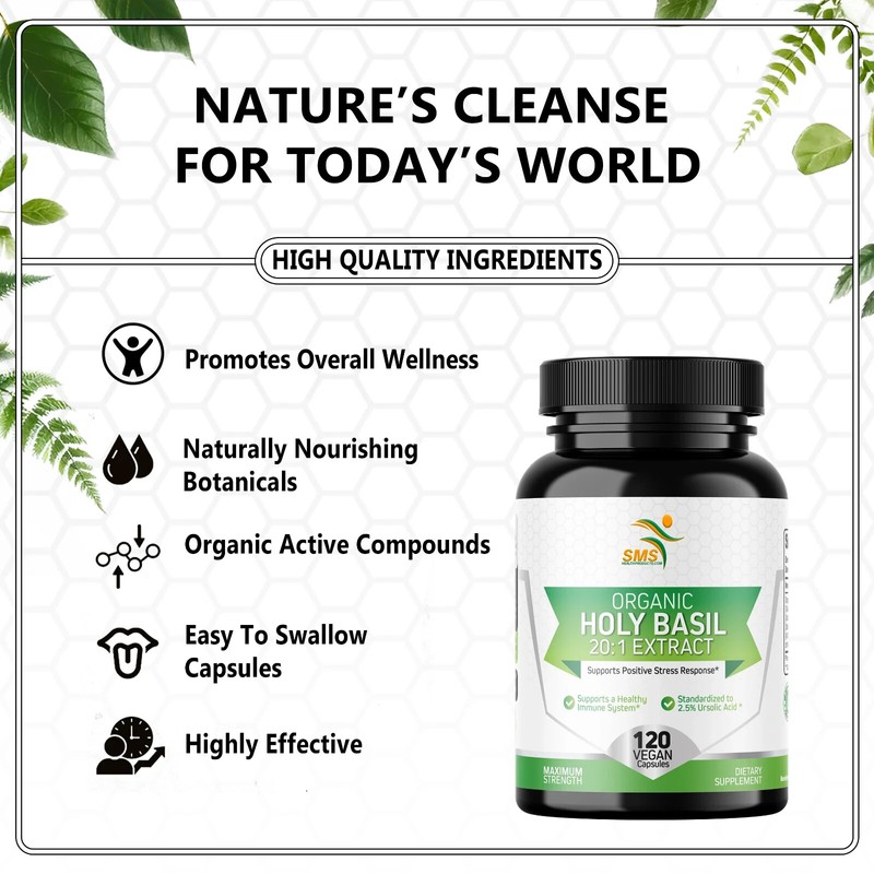 Smshealthproducts Holy Basil 20:1 Extract 2.5% Ursolic Acid Organic 120