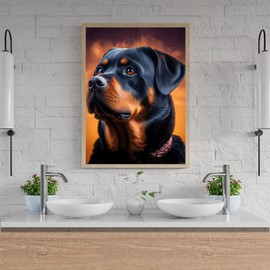 JXAVAXDE 5D Rottweiler Dog Diamond Painting Kits Rottweiler Dog with Lightning for Adults, Full Round Diamond Art Craft for Home Wall Decor Gifts 12x16 inch