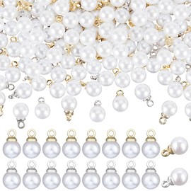 arricraft 200Pcs Pearl Pendant Charms, Faux Pearl with Platinum and Golden Bead Bails Hanging Ornaments for Dangle Earrings Necklace Bracelet DIY Jewelry Making Accessories