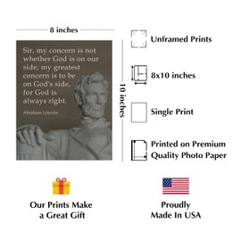 On God’s Side Abraham Lincoln Quotes Wall Art Print - Patriotic Wall Art Decor for Home, Bedroom, Boys Room, Office & 4th of July Decor - 8x10 Unframed Poster Print
