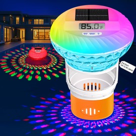 2025Upgraded Pool Chlorine Floater with Thermometer,Digital Screen Solar Chlorines Floaters with Light, Chlorine Floater with Adjustable Release,Floating chlorines Dispenser for Pool,Orange