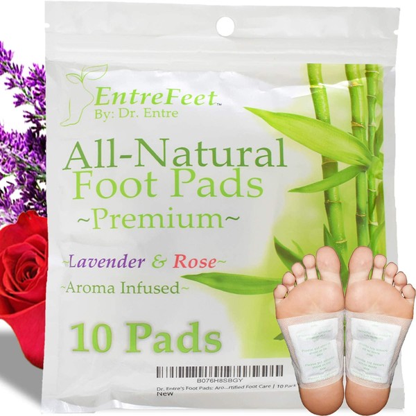 Dr. Entre's Foot Pads: Organic All Natural Formula for Impurity Removal, Pain Relief, Sleep Aid, Relaxation | Aroma Infused 10 Pack Free Foot Care E-Book Included