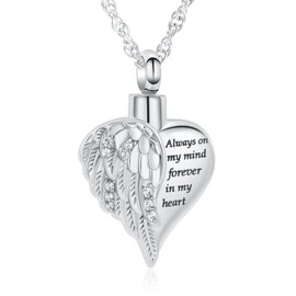 shajwo Cremation Jewelry Angel Wing Heart Urn Necklace for Ashes for Women Men Memorial Keepsake Human Pendant,Silver